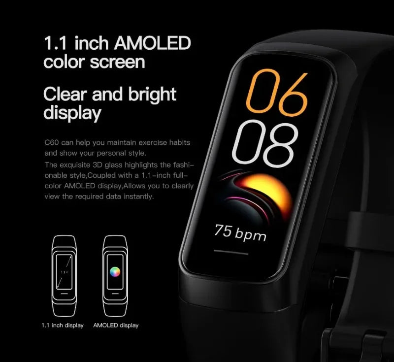 1.1 Inch Amoled Smart Watch Smartwatch Band Women Heart Rate Monitoring Waterproof Men Smart Bracelet Sport Fitness Tracker