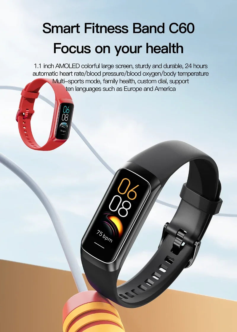 1.1 Inch Amoled Smart Watch Smartwatch Band Women Heart Rate Monitoring Waterproof Men Smart Bracelet Sport Fitness Tracker
