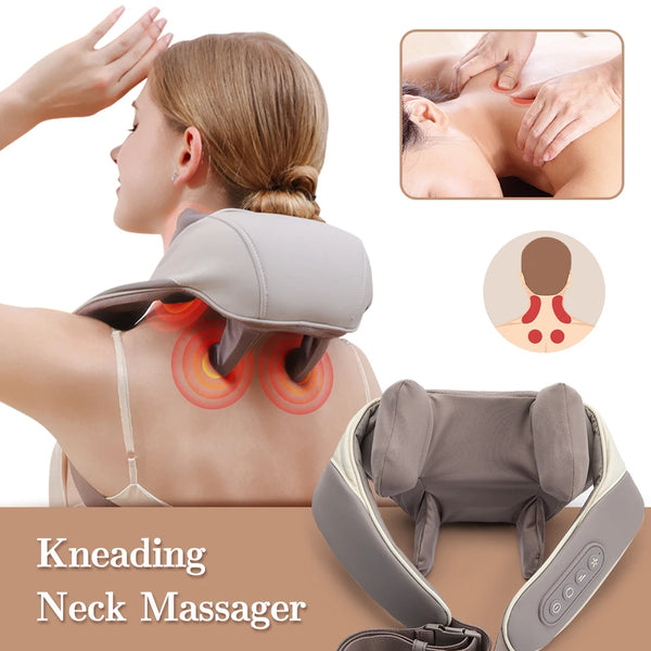 Electric Neck and Shoulder Massager Cervical Spine Massager Trapezius Kneading Muscles Heated Back Massagers Pillow Relaxation