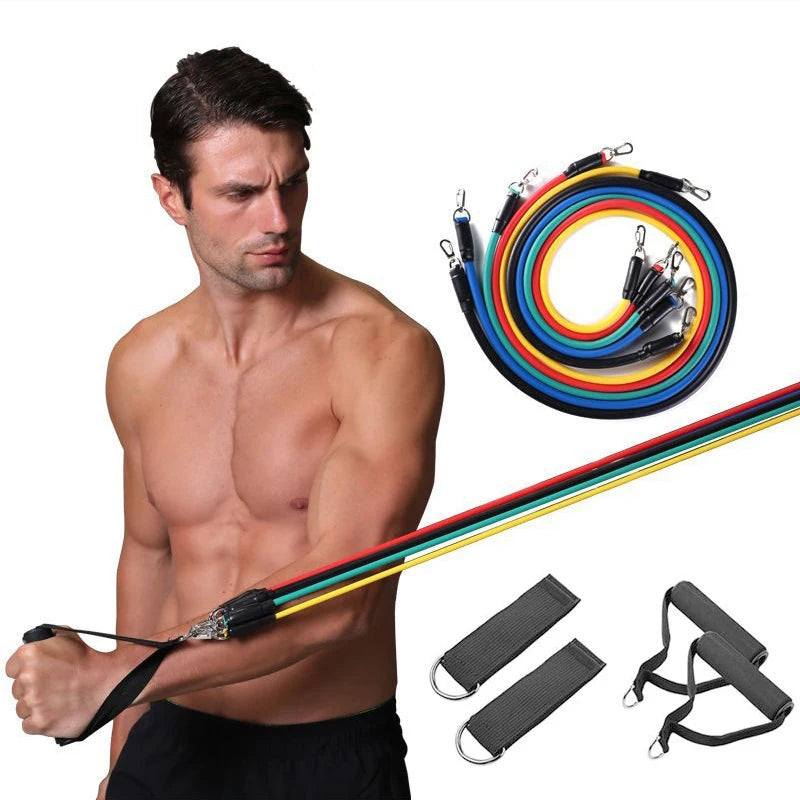 11pcs TPE Resistance Band Set Fitness Band Pull Rope Elastic Training Band With Door Anchor Handles Carry Bag Legs Ankle Straps