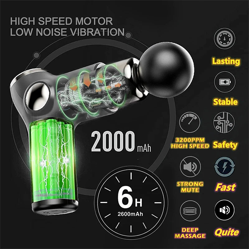 Massage Gun Portable Percussion Pistol Massager For Body Neck Deep Tissue Muscle Relaxation Gout Pain Relief Fitness