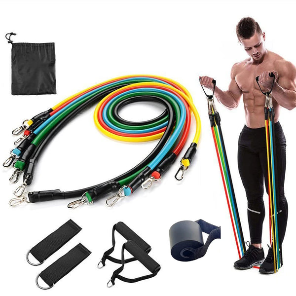 11pcs TPE Resistance Band Set Fitness Band Pull Rope Elastic Training Band With Door Anchor Handles Carry Bag Legs Ankle Straps