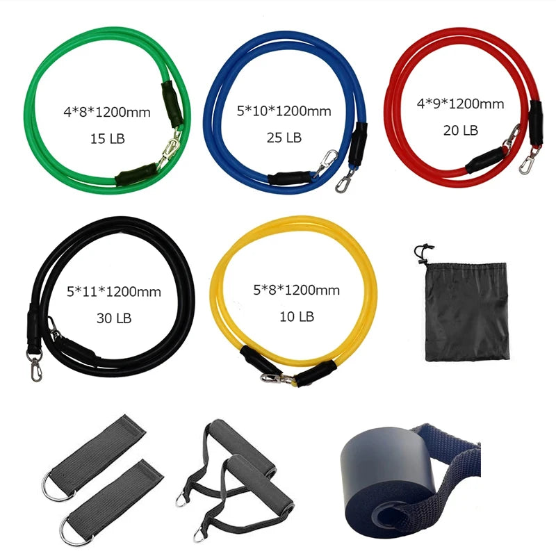11pcs TPE Resistance Band Set Fitness Band Pull Rope Elastic Training Band With Door Anchor Handles Carry Bag Legs Ankle Straps