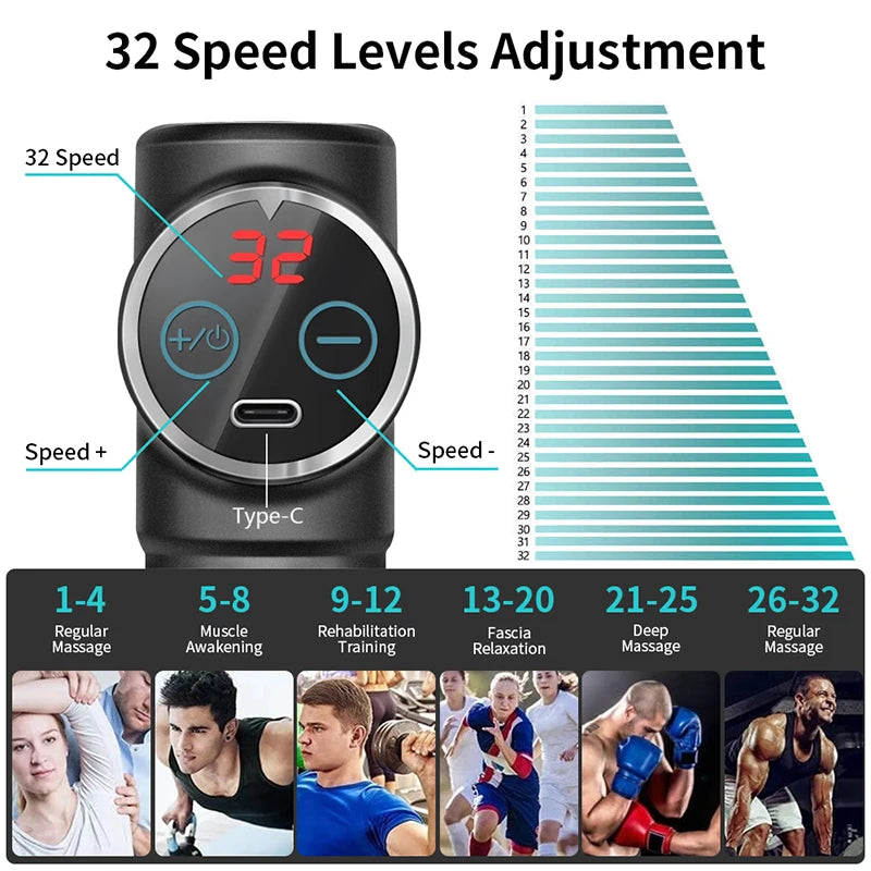Massage Gun Portable Percussion Pistol Massager For Body Neck Deep Tissue Muscle Relaxation Gout Pain Relief Fitness